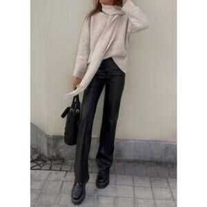 Maeve Anthropologie High Rise Straight Leg Faux Leather Pants Black 10 Tall